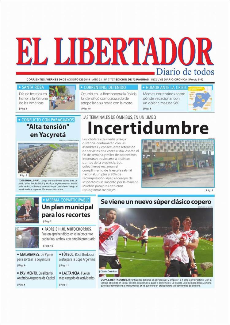 Portada de Diario El Libertador (Argentina)