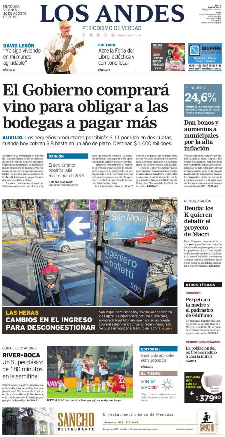 Portada de Los Andes - Mendoza (Argentina)