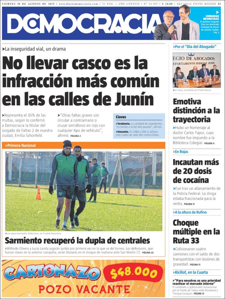 Portada de Diario Democracia (Argentina)