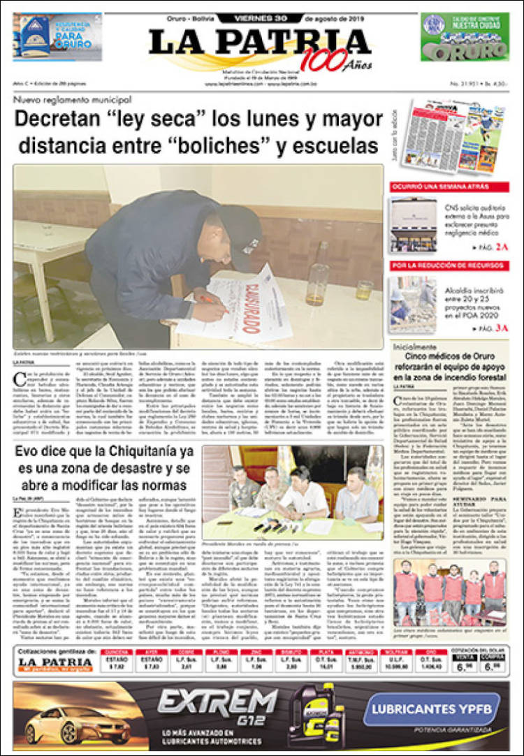 Portada de La Patria (Bolivia)