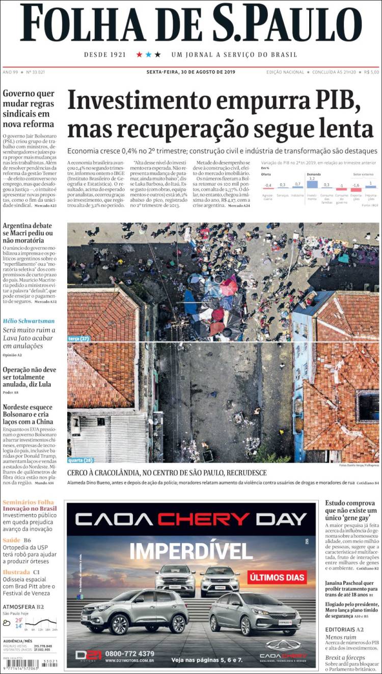 Portada de Folha de São Paulo (Brasil)