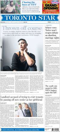 Portada de The Toronto Star (Canada)