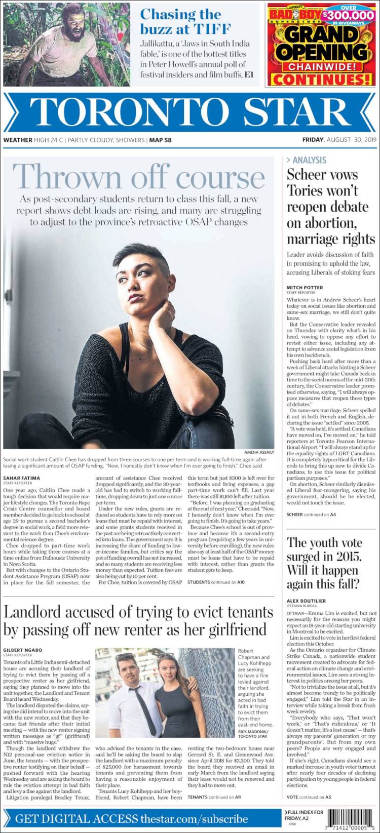 Portada de The Toronto Star (Canadá)