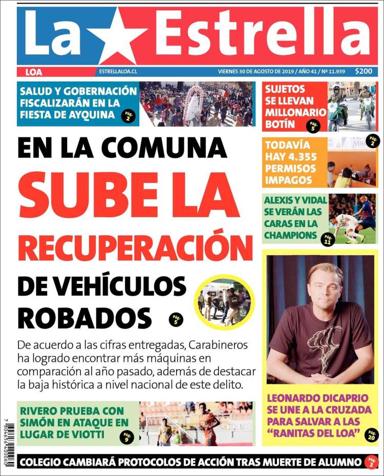 Portada de La Estrella de Loa (Chile)