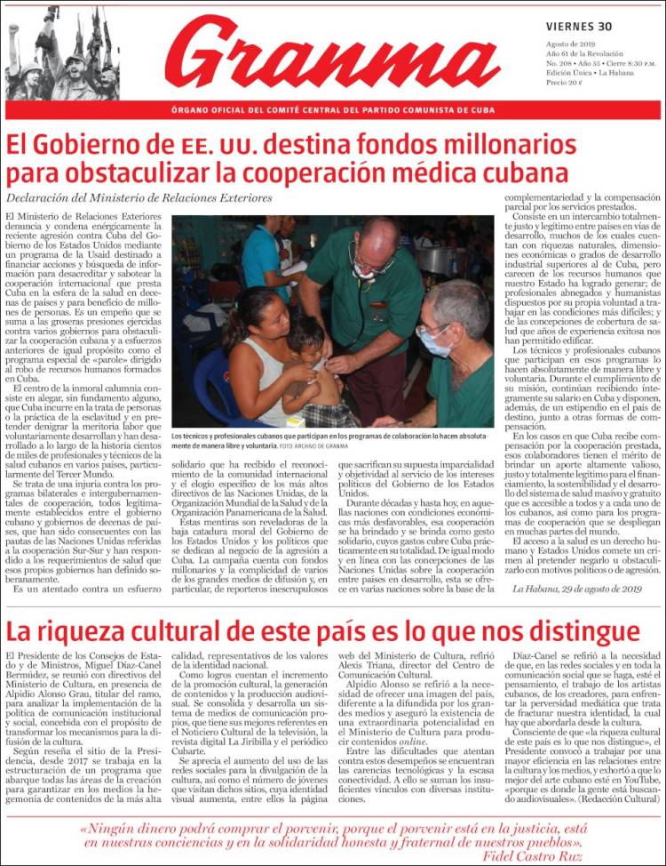 Portada de Granma (Cuba)