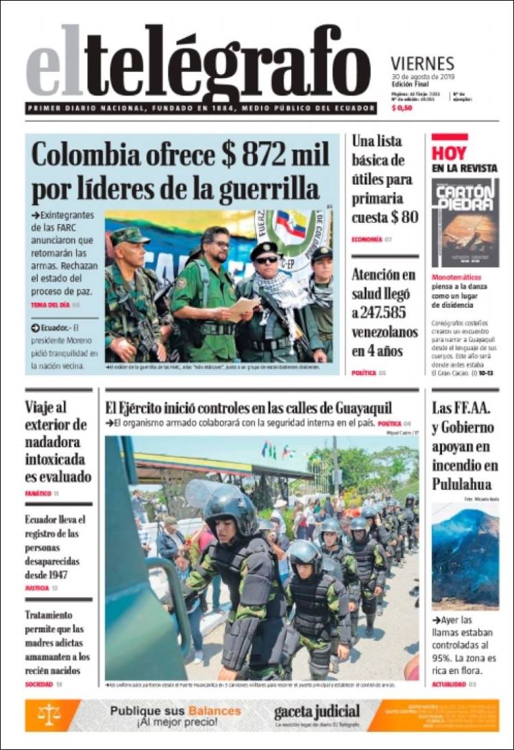 Periódico El Telégrafo Ecuador Periódicos De Ecuador Edición De Viernes 30 De Agosto De 