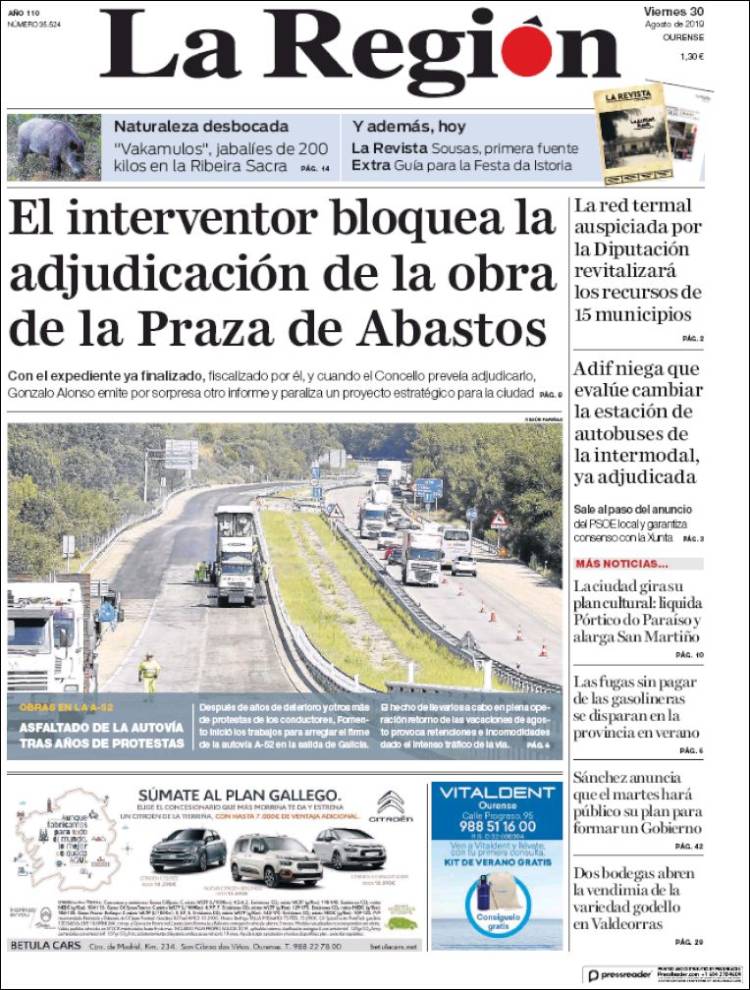 Portada de La Región de Ourense (Espa&ntilde;a)