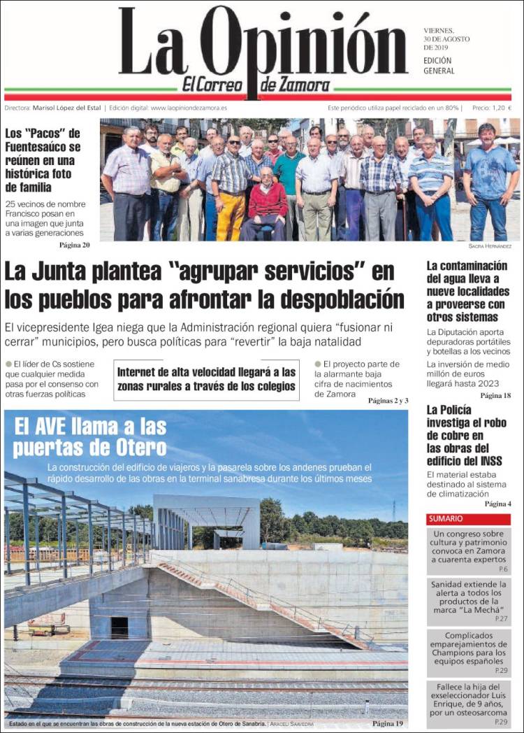 Portada de La Opinión - El Correo de Zamora (Espa&ntilde;a)