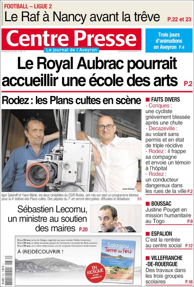 Portada de Centre Presse (Francia)