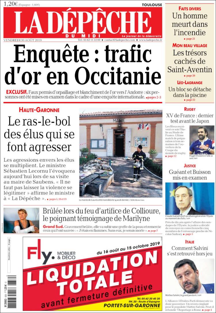 Portada de La Dépêche du Midi (Francia)