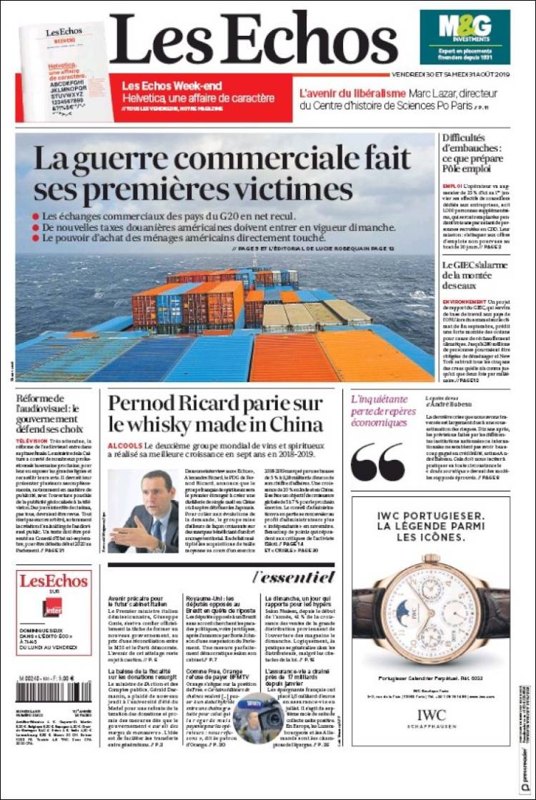 Portada de Les Echos (Francia)