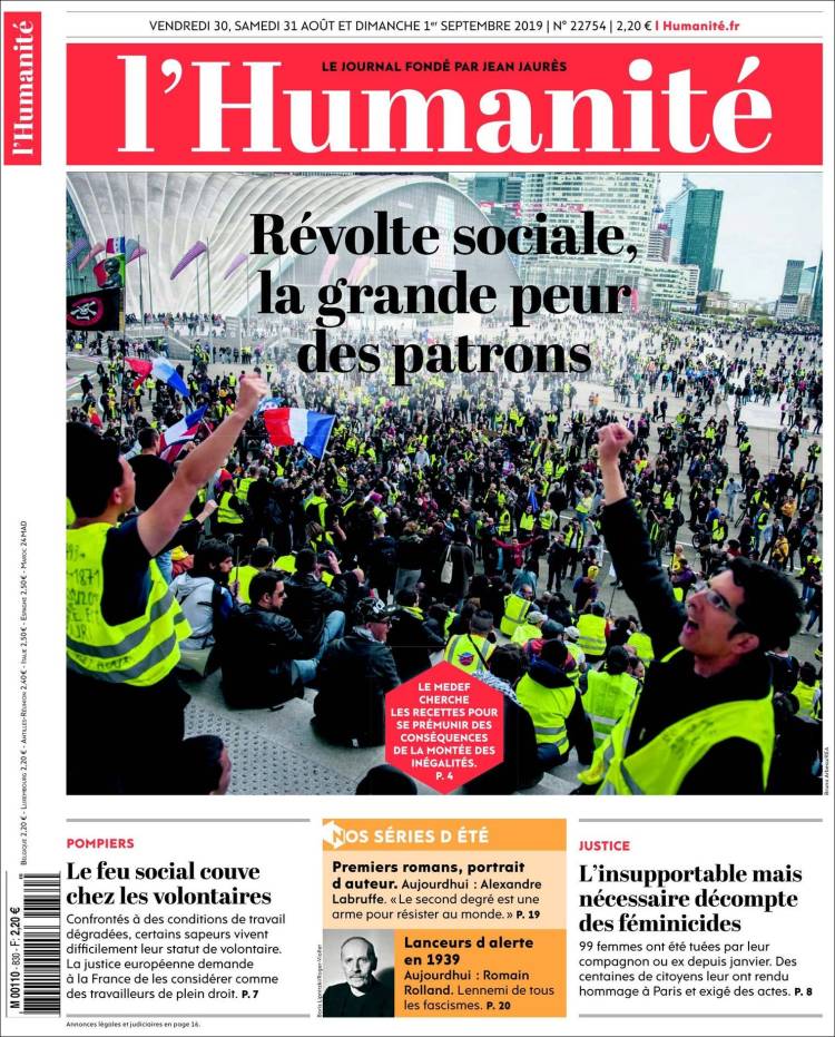Portada de l'Humanite (Francia)