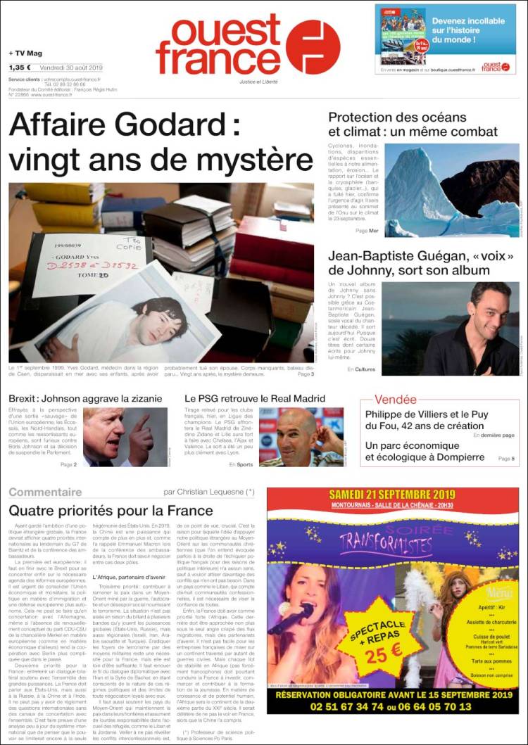 Portada de Ouest France (Francia)