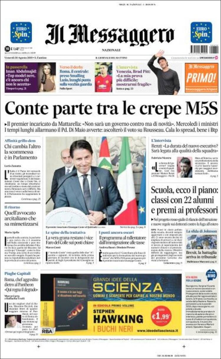 Portada de Il Messaggero (Italia)