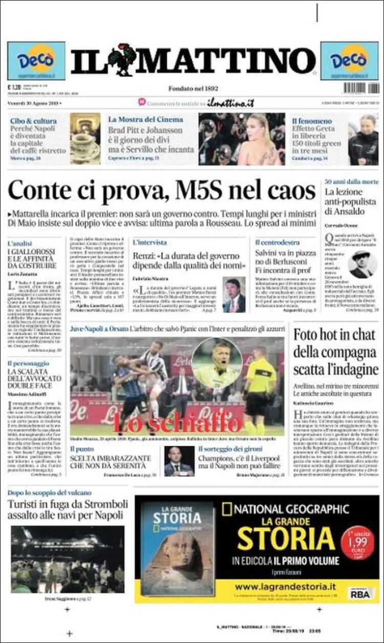 Portada de Il Mattino (Italia)