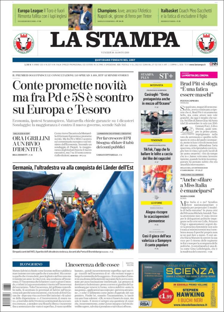 Portada de La Stampa (Italia)