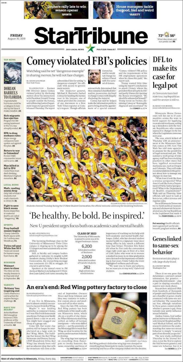 Portada de Star Tribune (USA)