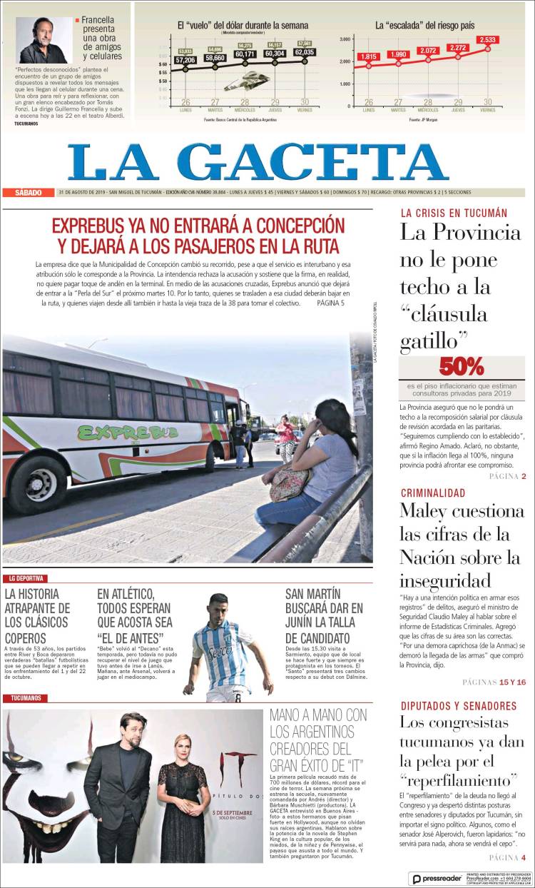 Portada de La Gaceta (Argentina)