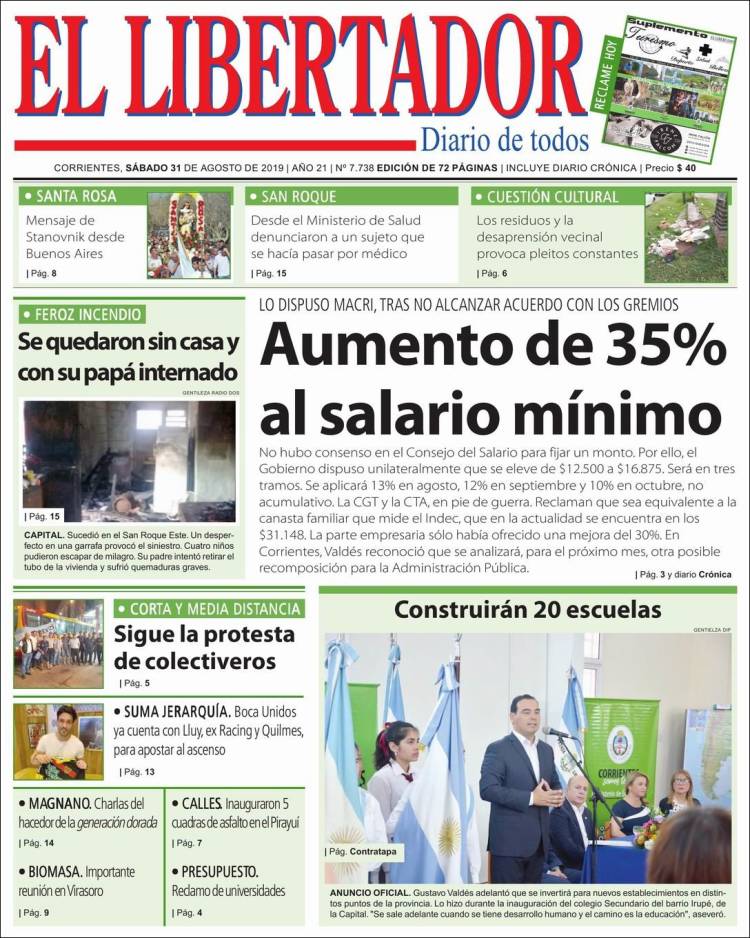 Portada de Diario El Libertador (Argentina)