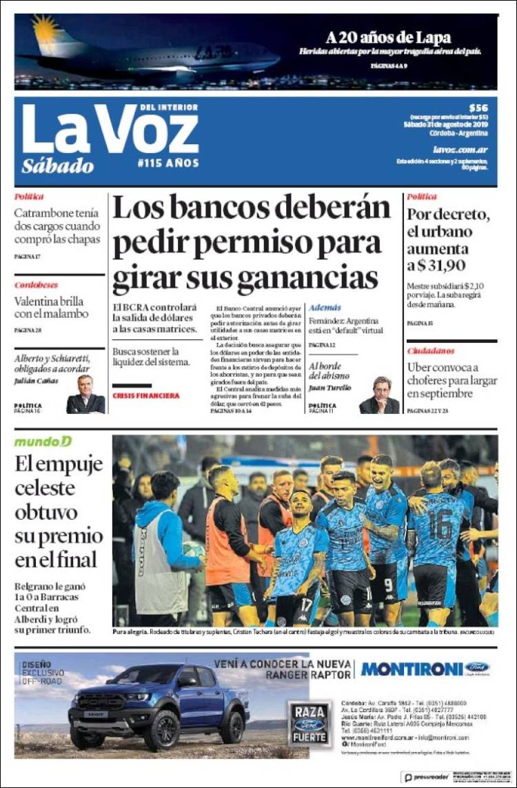 Portada de La Voz del Interior (Argentina)