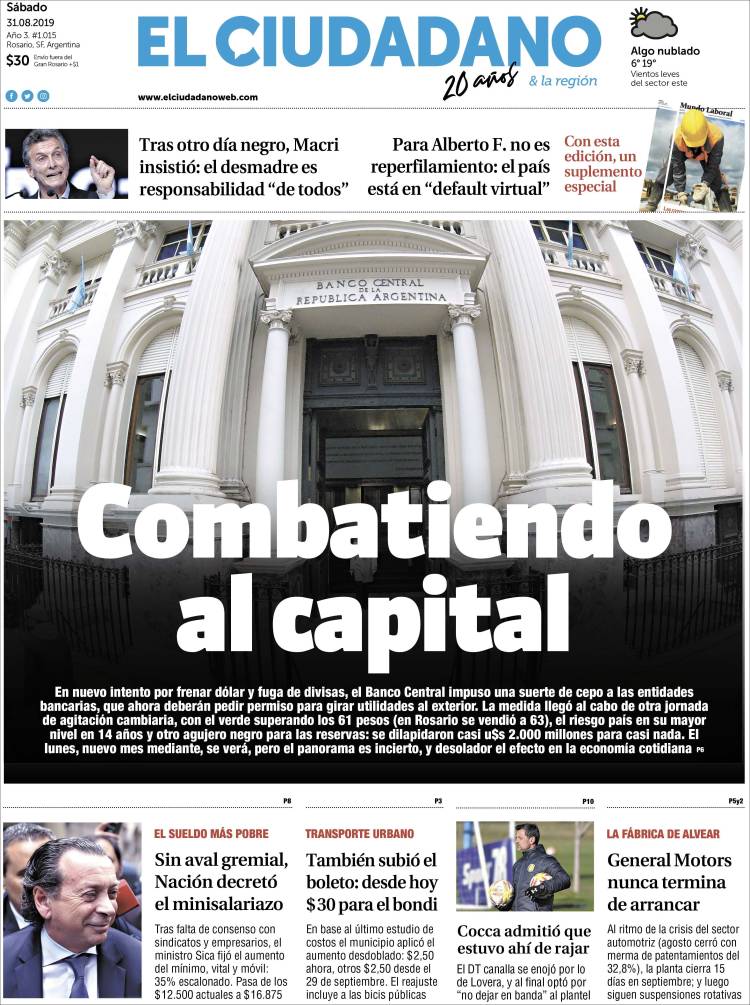 Portada de Diario El Ciudadano (Argentina)