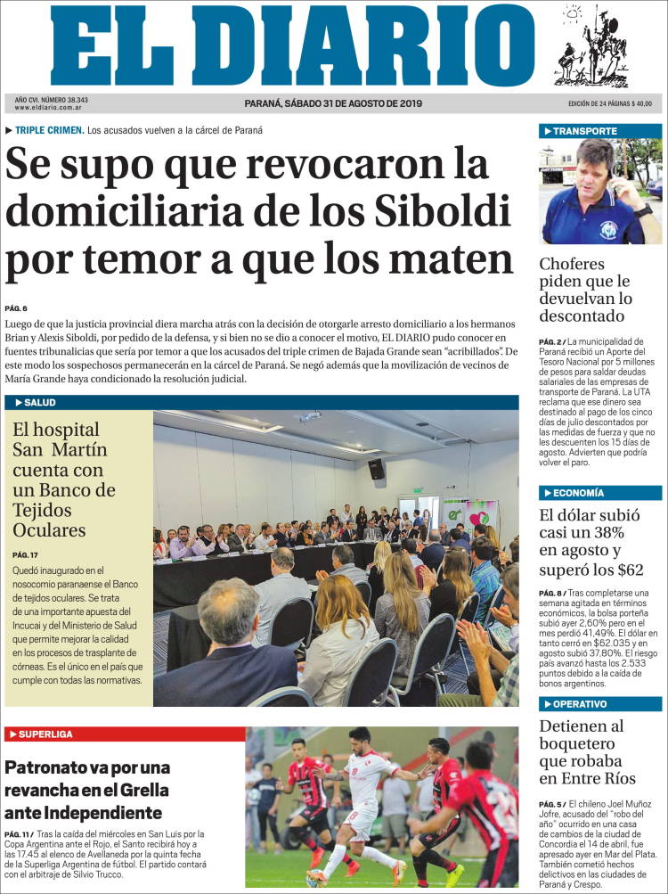 Portada de El Diario de Paraná (Argentina)