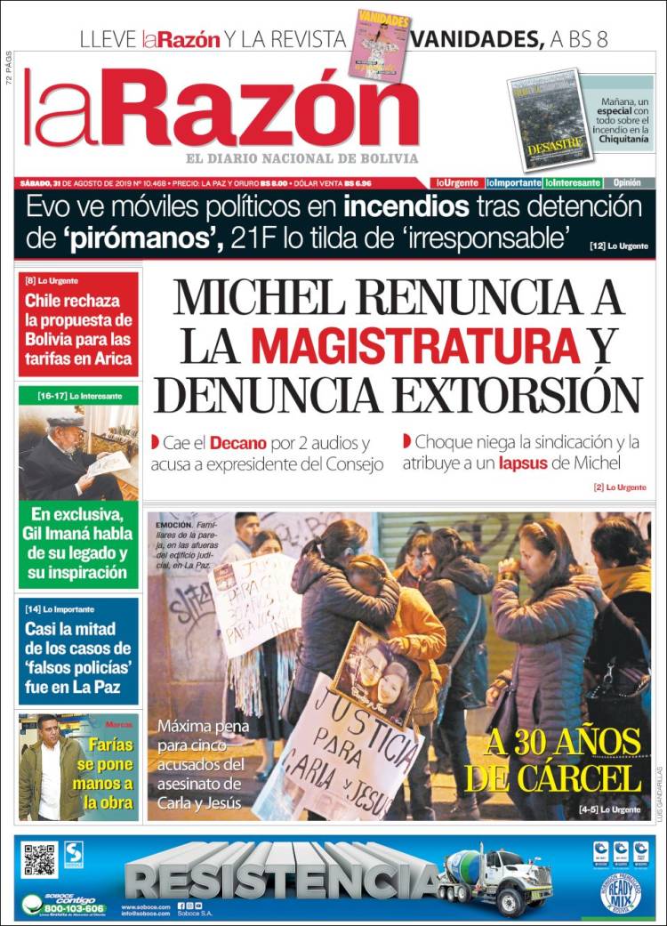 Portada de La Razón (Bolivia)