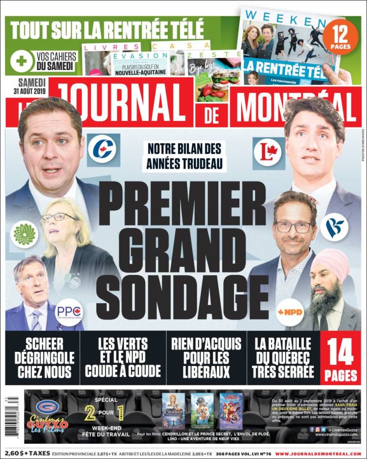 Portada de Le Journal de Montréal (Canada)