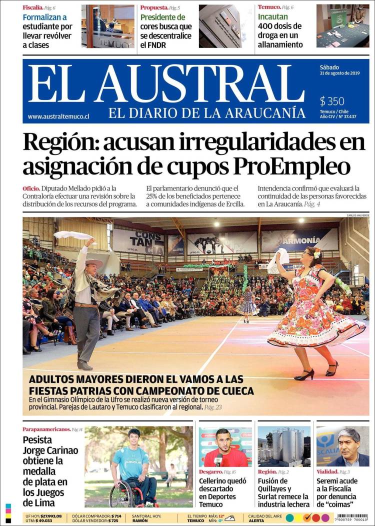Portada de El Austral de Temuco (Chile)