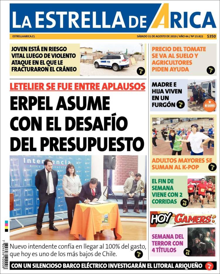 Portada de La Estrella de Arica (Chile)