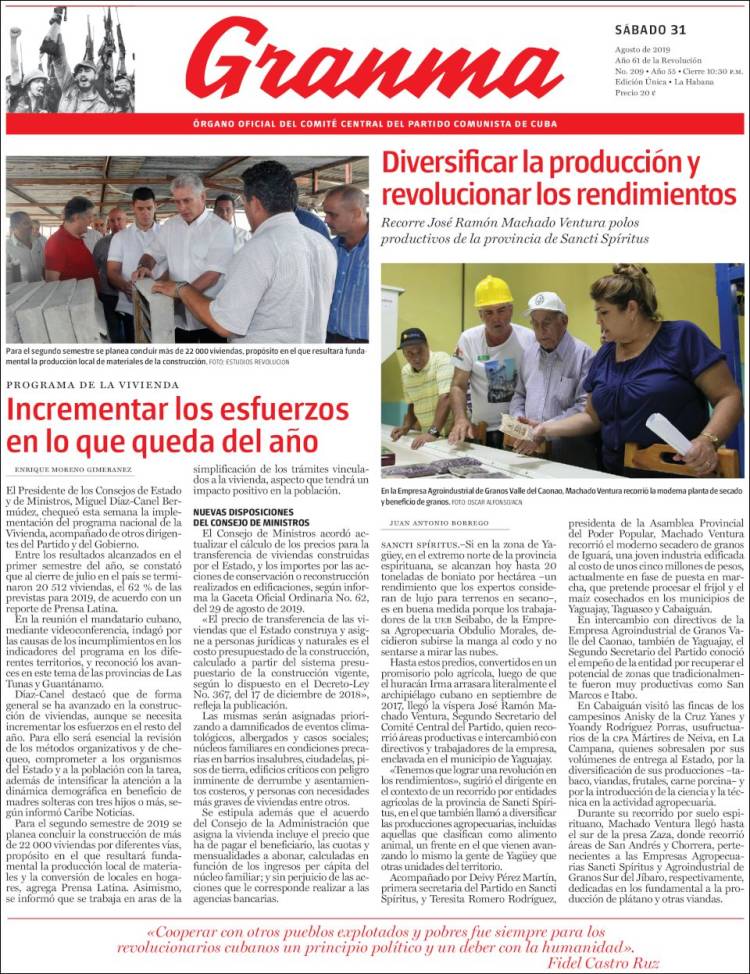 Portada de Granma (Cuba)