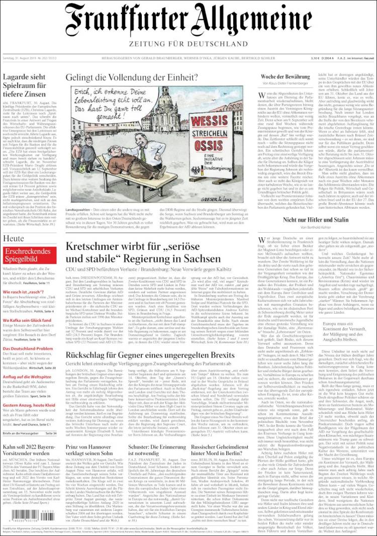 Portada de Frankfurter Allgemeine (Alemania)