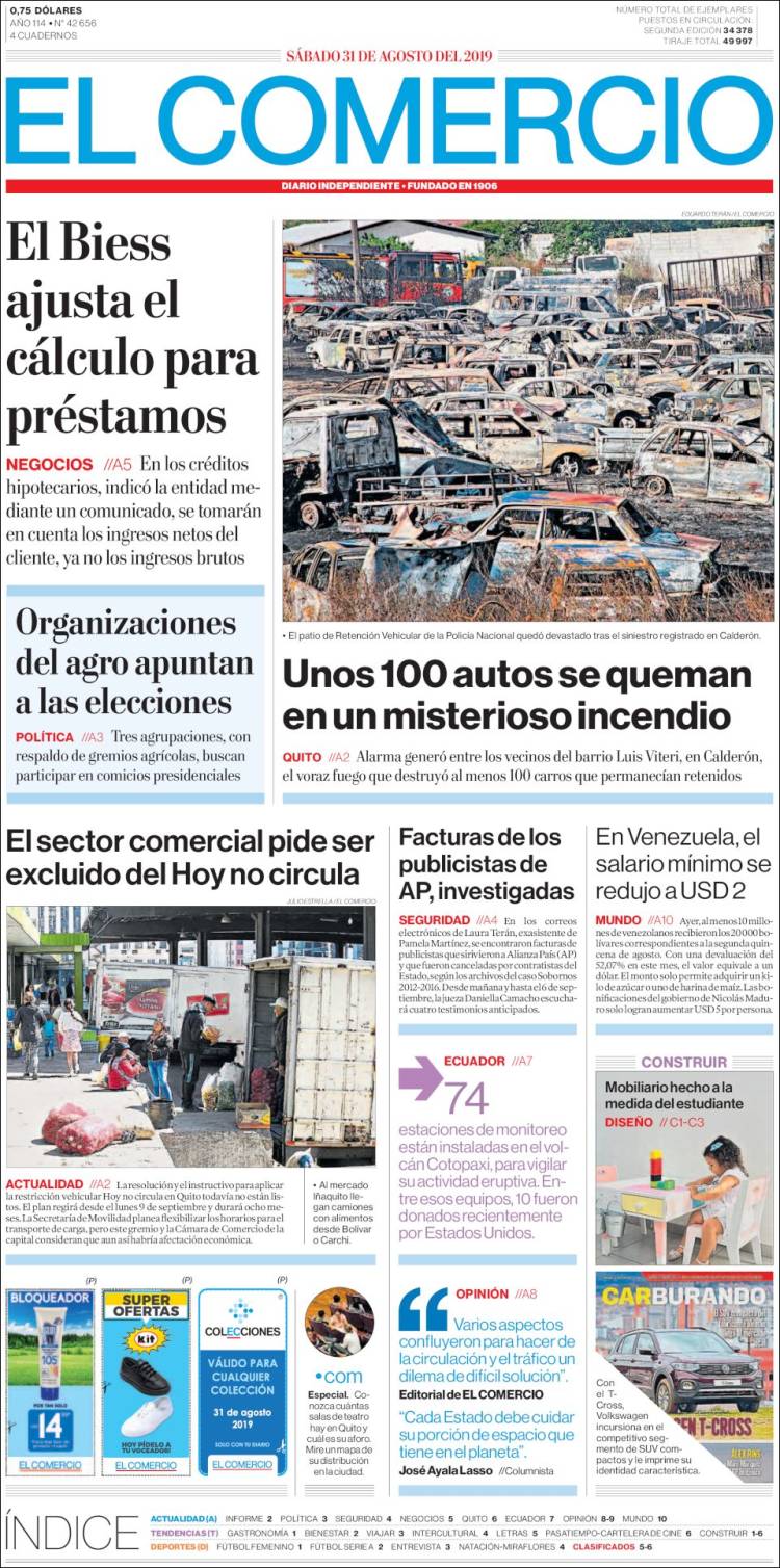 Portada de El Comercio (Ecuador)
