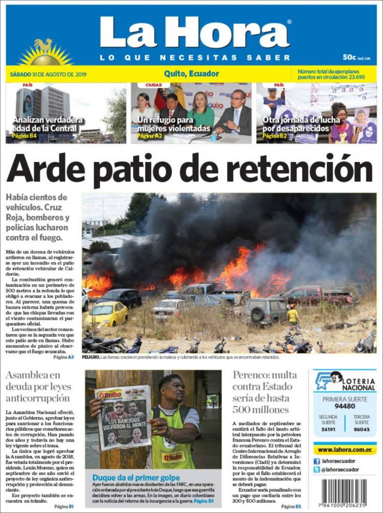 Portada de La Hora - Ecuador (Ecuador)
