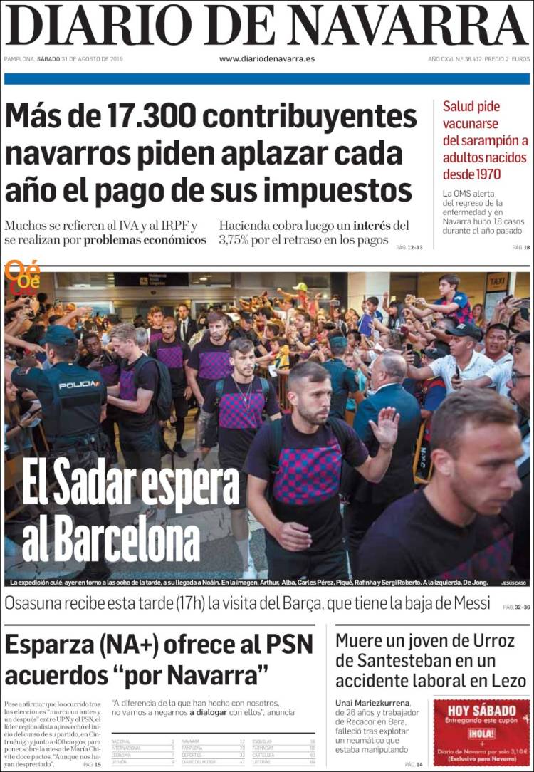 Portada de Diario de Navarra (Espa&ntilde;a)