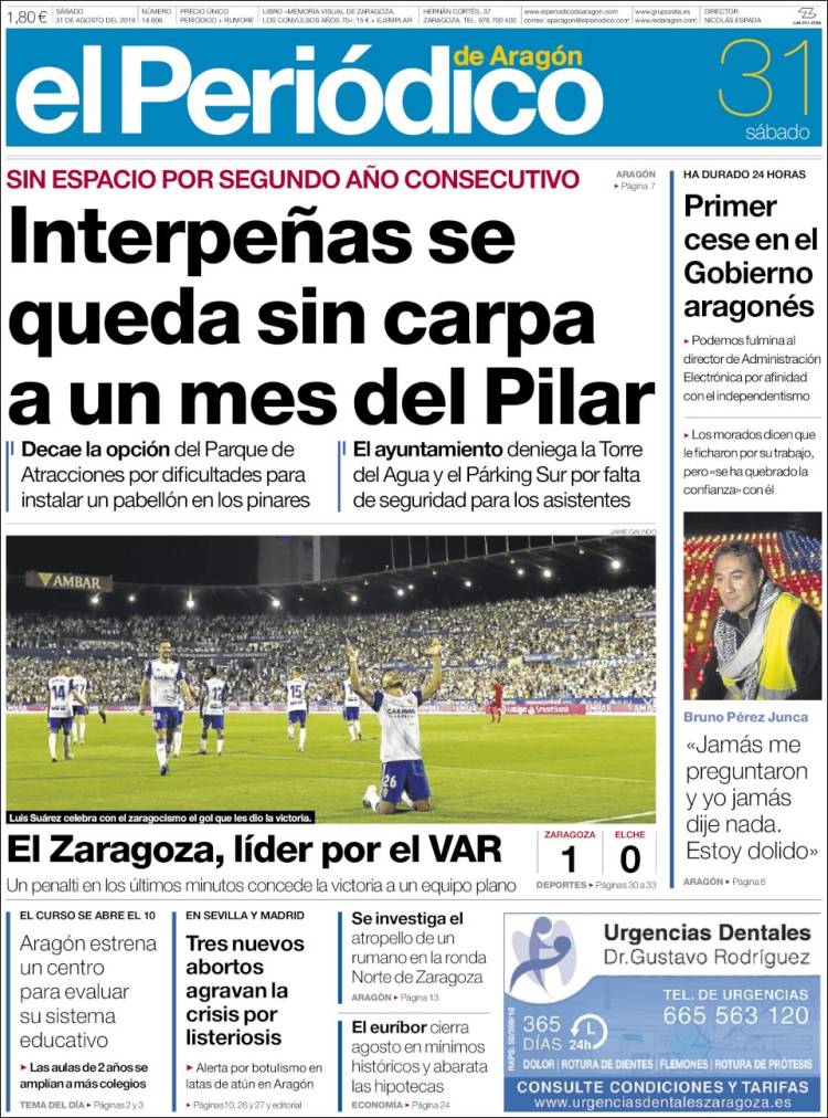 Portada de El Periódico de Aragón (Espa&ntilde;a)