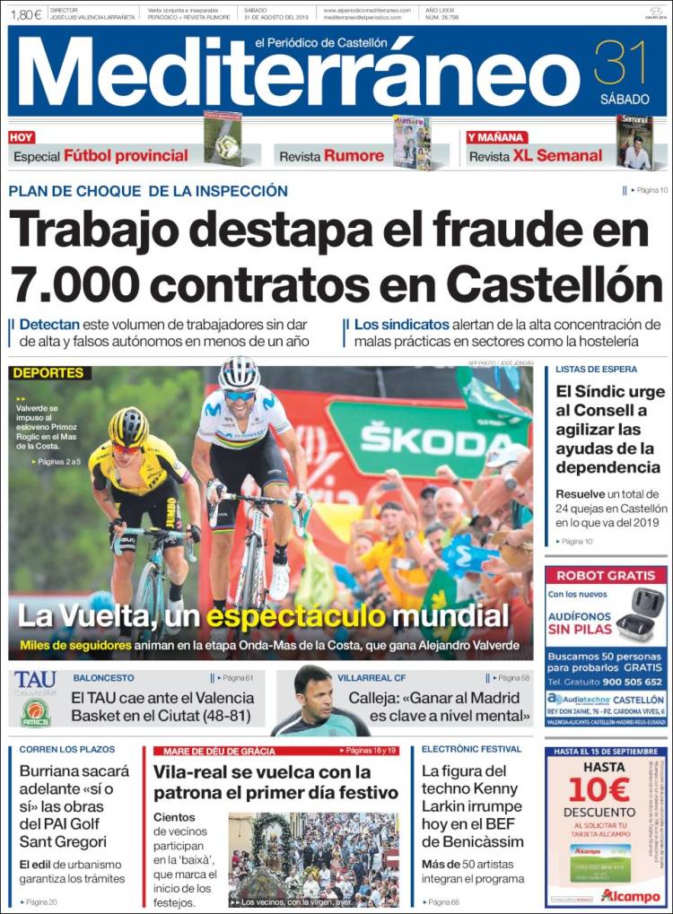 Portada de El Periódico Mediterraneo (Espa&ntilde;a)