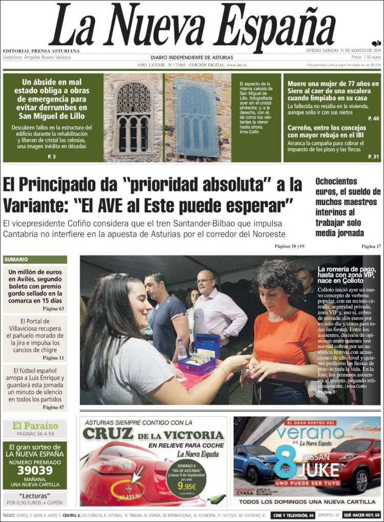 Portada de La Nueva España (Espa&ntilde;a)