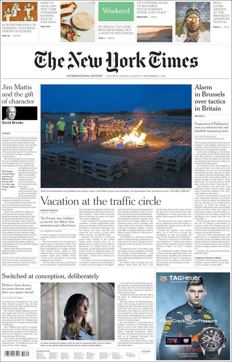 Portada de International New York Times (Europa)