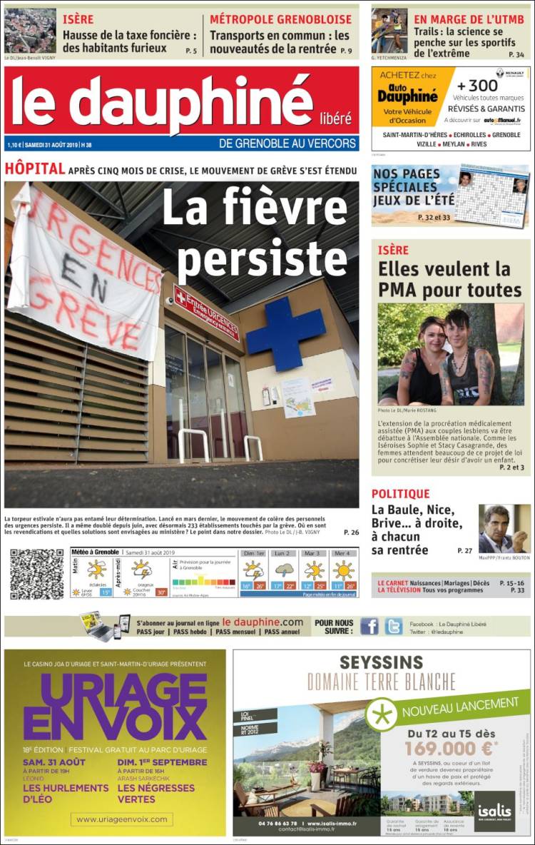 Portada de Le Dauphiné Libéré (Francia)