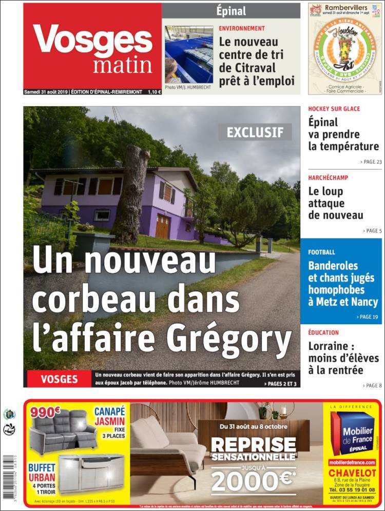 Portada de Vosges Matin (Francia)
