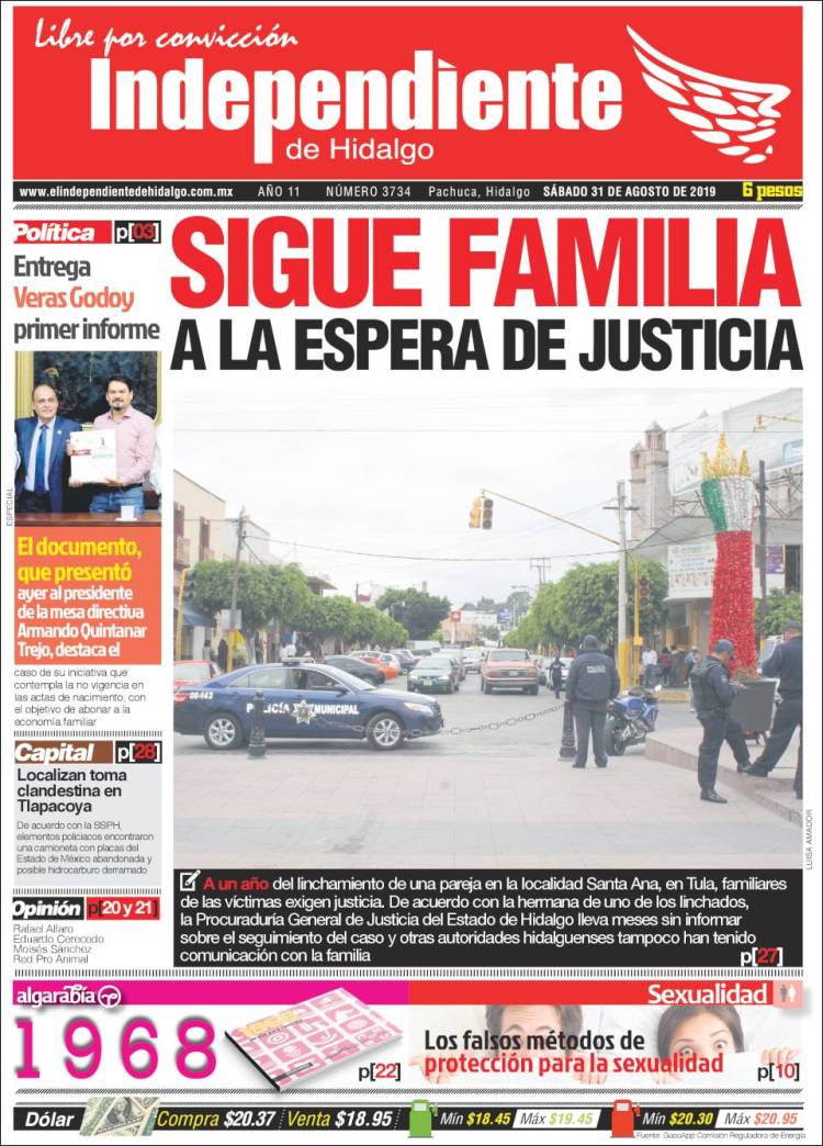 Portada de El Independiente de Hidalgo (M&eacute;xico)