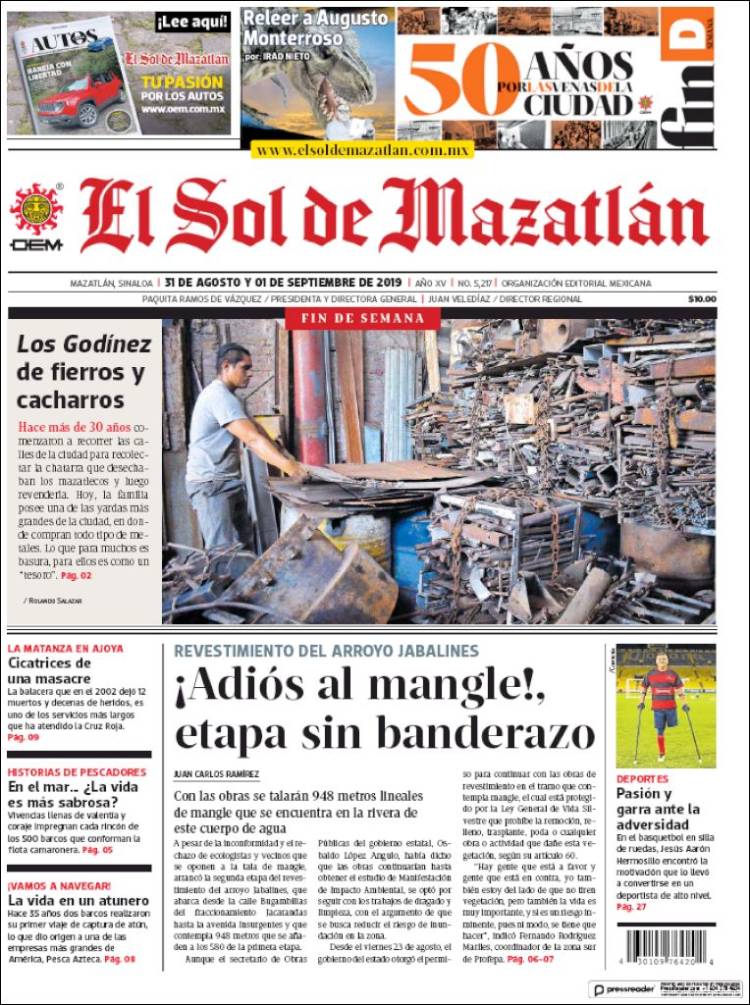 Portada de El Sol de Mazatlán (M&eacute;xico)