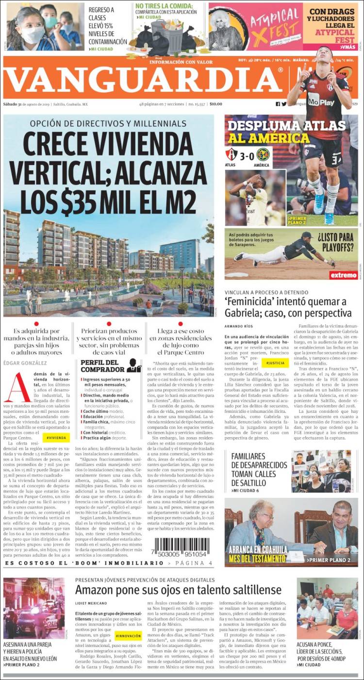 Portada de Vanguardia (M&eacute;xico)