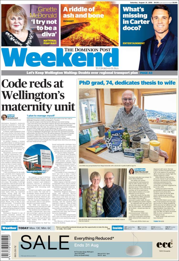 Portada de The Dominion Post (Nueva Zelanda)