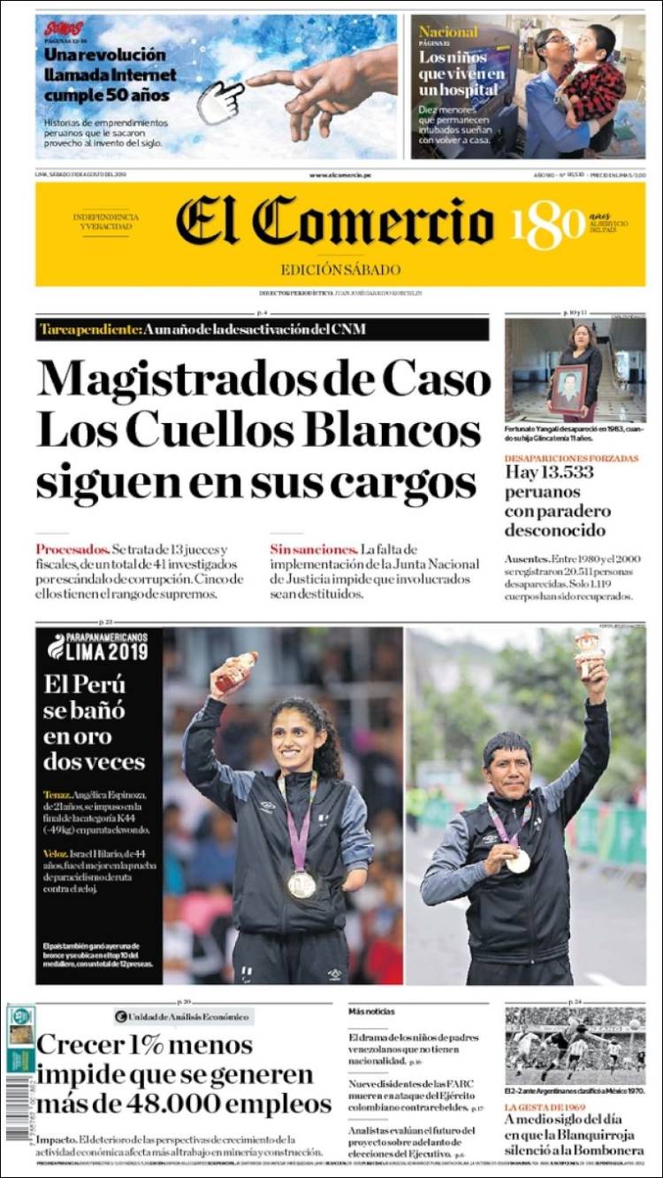 Portada de El Comercio (Per&uacute;)