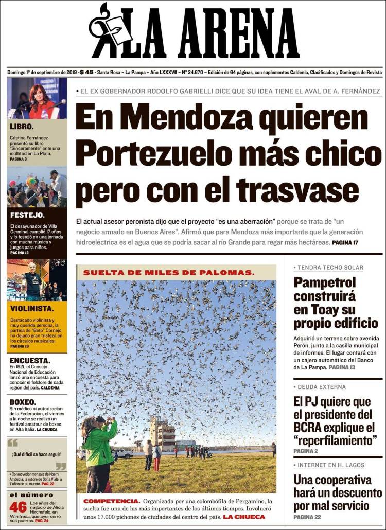 Portada de Diario La Arena (Argentina)
