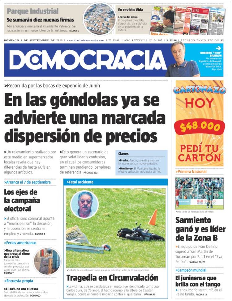 Portada de Diario Democracia (Argentina)