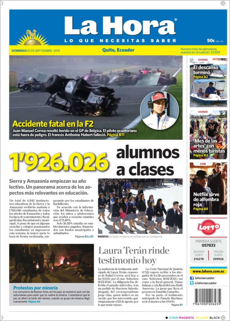 Portada de La Hora - Ecuador (Ecuador)