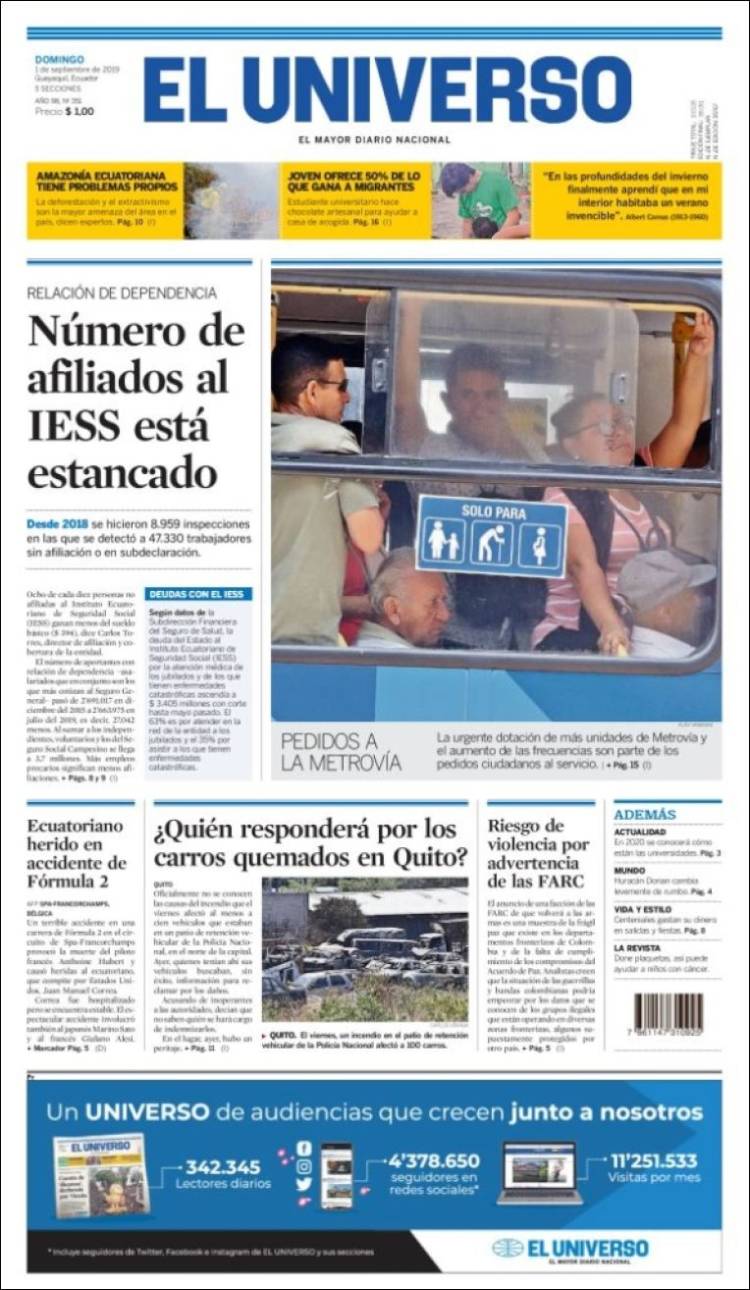 Portada de El Universo - Ecuador (Ecuador)